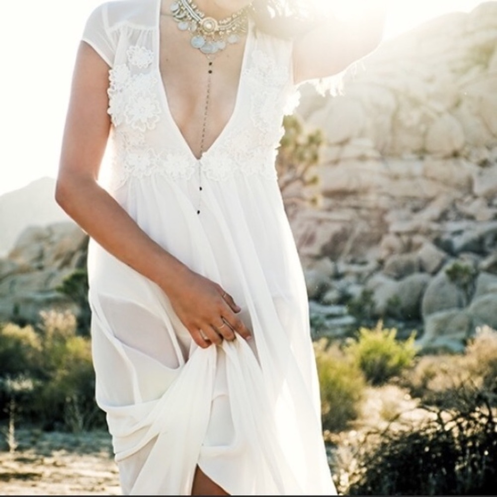 For Love & Lemons Flower Bomb White Maxi Dress
